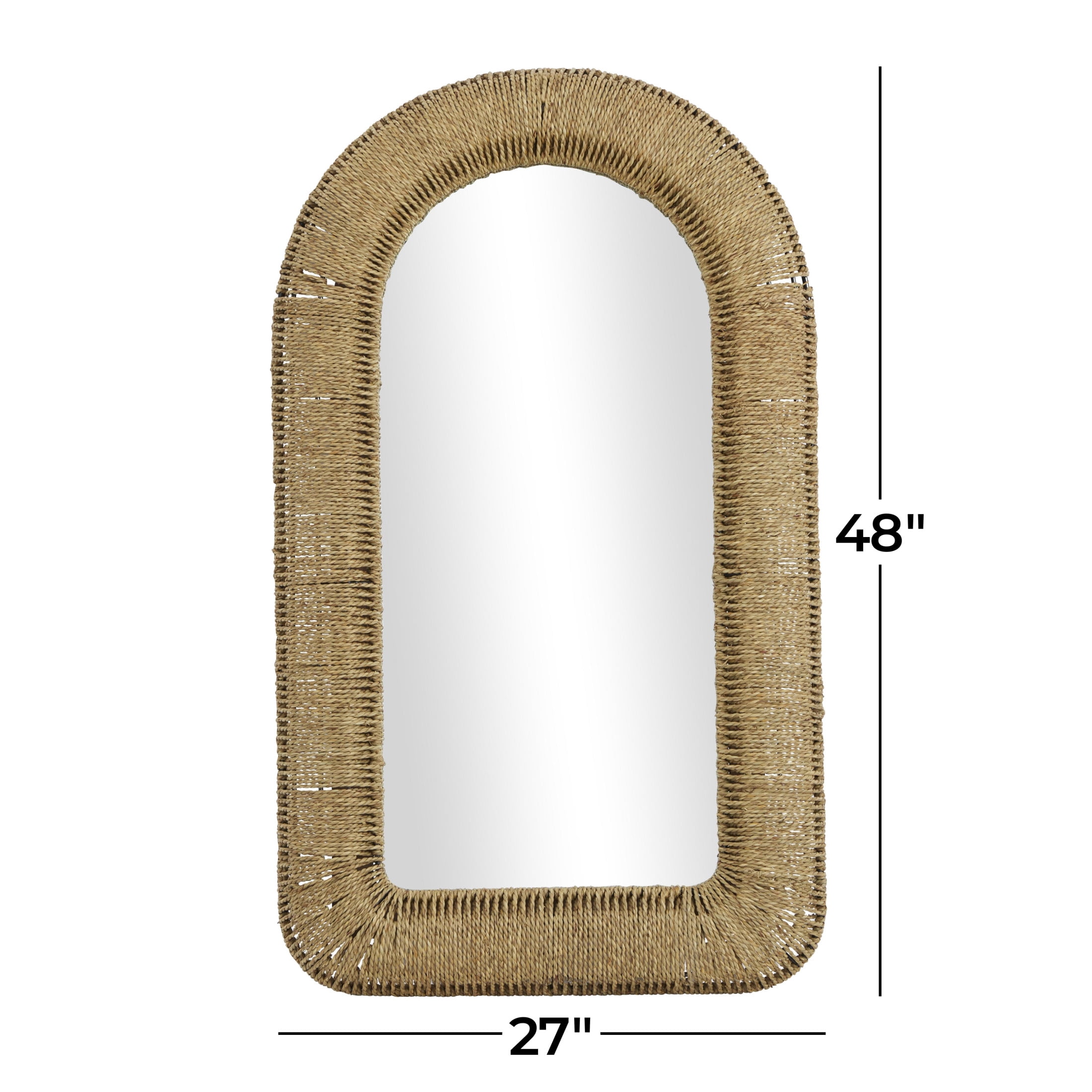 DecMode 27" x 48" Brown Woven Wall Mirror with Arched Top