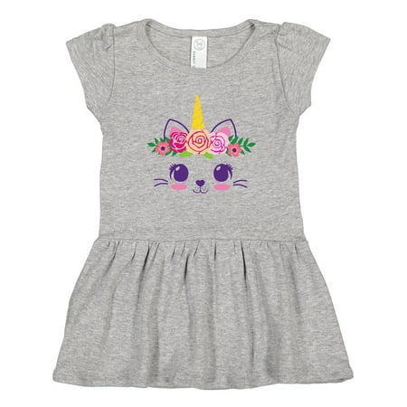 

Inktastic Cute Unicorn Cat Face with Flowers Girls Toddler Dress