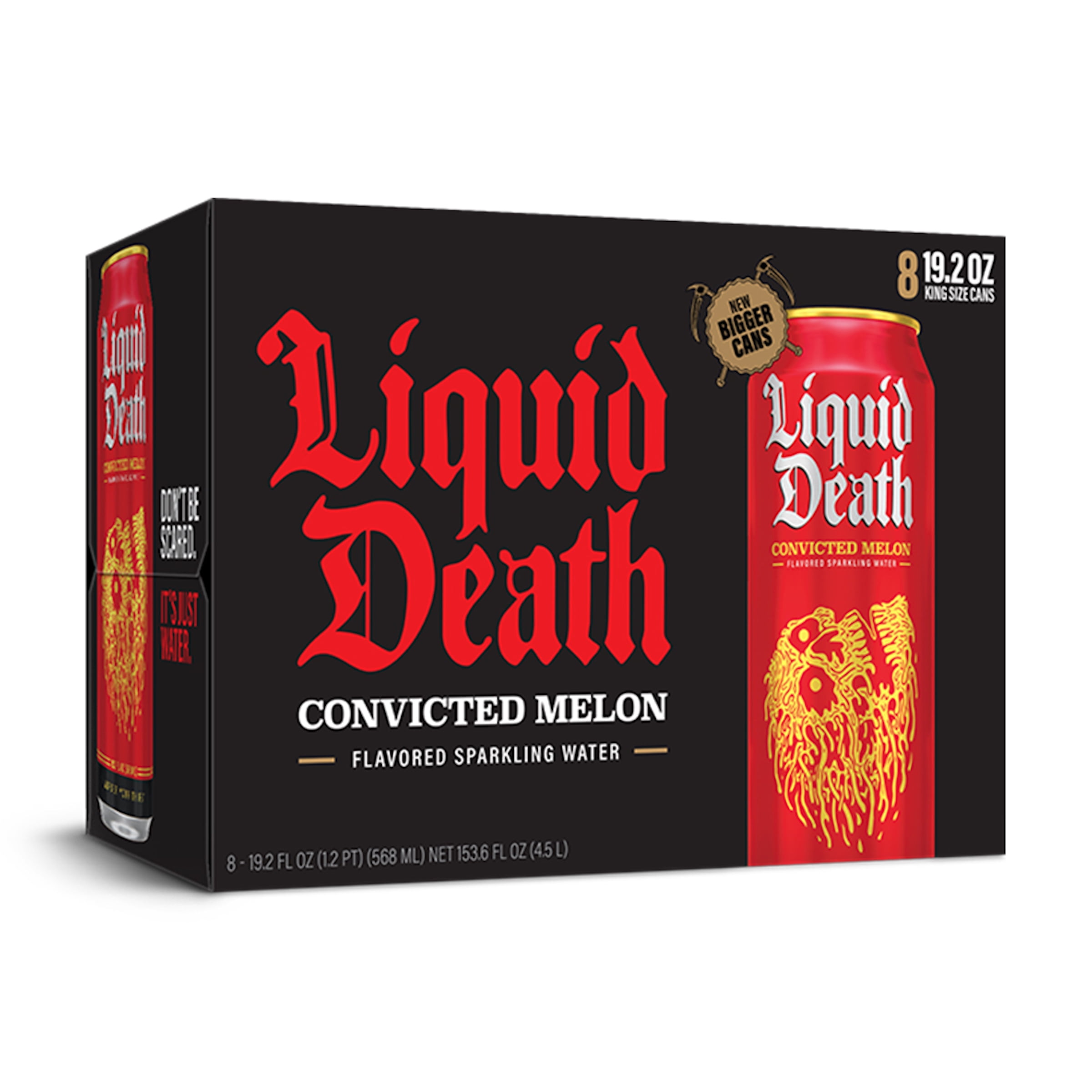 Liquid Death Sparkling Water, Convicted Melon 19.2 oz King Size Cans (8-Pack)