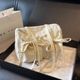 thumbnail image 4 of Women Plain Drawstring Tote Bag With Bow Cute Shoulder Bag Large Capacity Decor Bag (Beige), 4 of 10