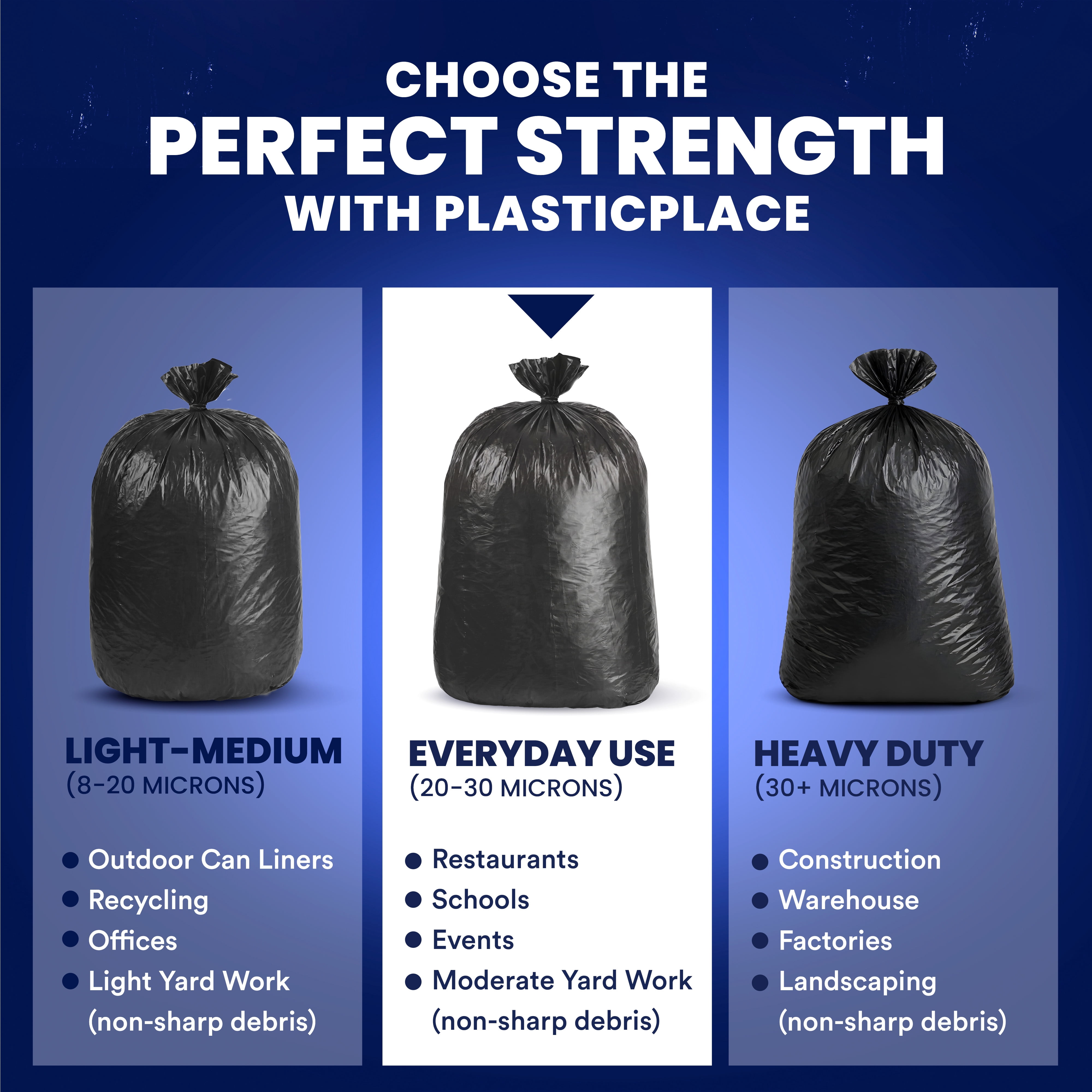 Plasticplace 55-60 Gallon Trash Bags, Heavy Duty Black Garbage Bags, 100 Count for Lawn, Yard, and Outdoor Waste Disposal, Ideal for Industrial Trash Cans, Contractors, and Home Improvement Projects