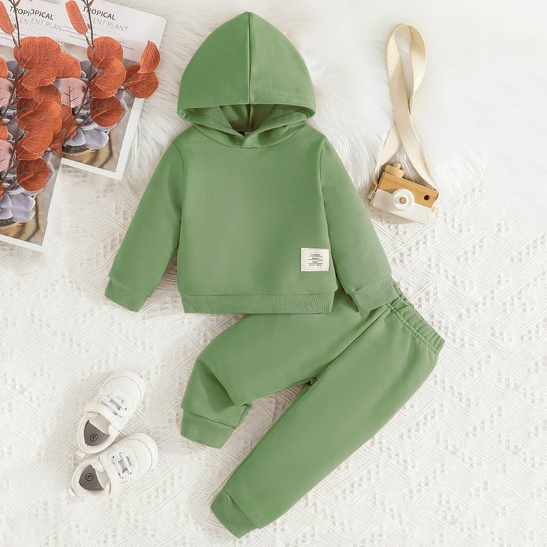 Baby Girl Fall Outfits Baby Boy Clothes Long Sleeve Hoodie Sweatshirt Top Jogger Pants Outfit Set Fall Winter Sweatsuit Baby Girls Clothing Green
