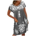 thumbnail image 2 of OUSITAID Femmes Robes d'Été en Vrac Cou Ethnique Style Cou Raglan Robe à Manches Courtes Vert L, 2 of 5