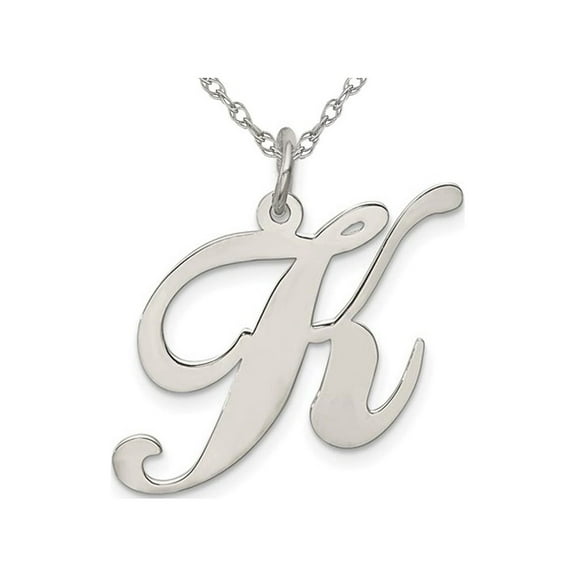 Sterling Silver Fancy Script Initial -K- Pendant Necklace Charm with Chain for Women