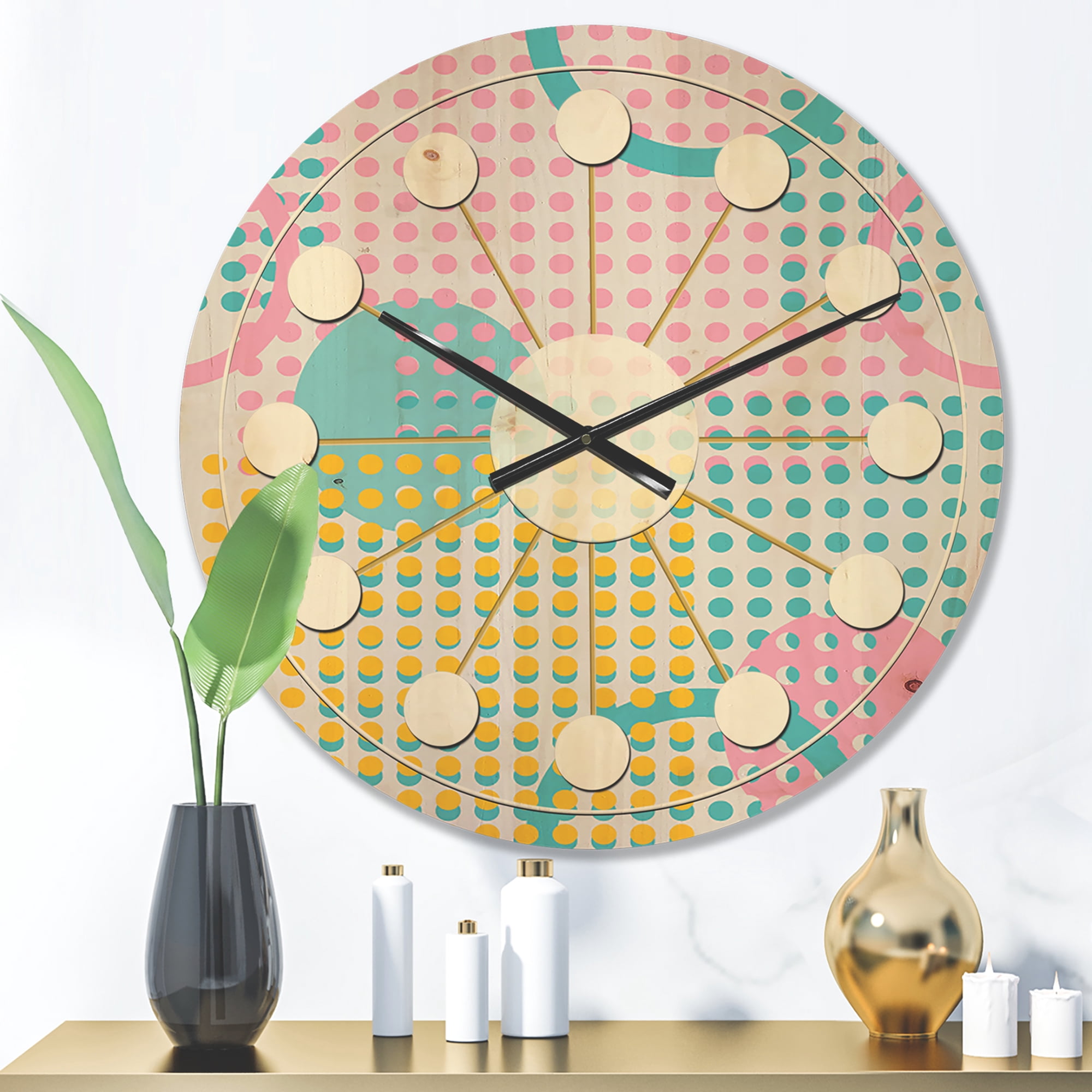 Designart 'Circular Retro Geometry' Mid-Century Modern Wood Wall Clock