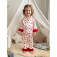 thumbnail image 6 of RUINIXCW Toddler Baby Girl Silk Stian Pajamas Set Kids Spring Fall PJS Sleepwear Bow Dots Plush Cuff Button Down Long Sleeve Shirt Top and Pants Set, 6 of 10