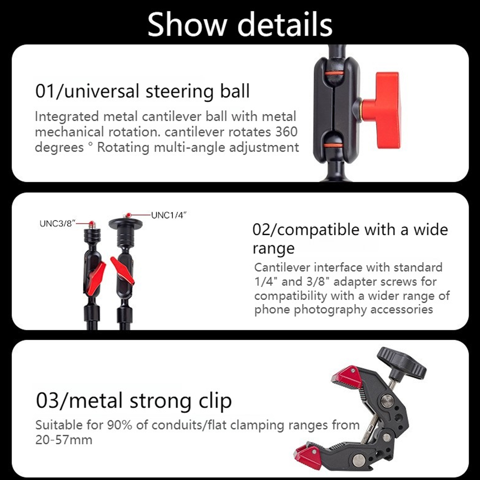 Flexible Friction Arm Holder LED Light Microphone Video Fill Light Mount Studio