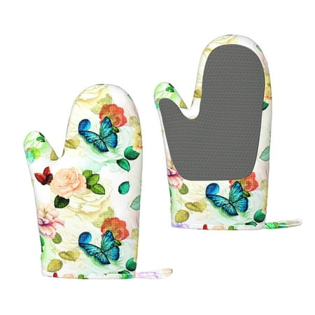 

Hirioo Floral Vintage for Silicone Oven Mitts for BBQ Baking Cooking Set of 2 Heat Resistant 260℃ Non-Slip Kitchen Essentials