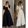 thumbnail image 2 of CAROOTU Robe Noire à Manches Bouffantes Style Hepburn pour Femmes Robe à Manches Courtes Col Carré, 2 of 5