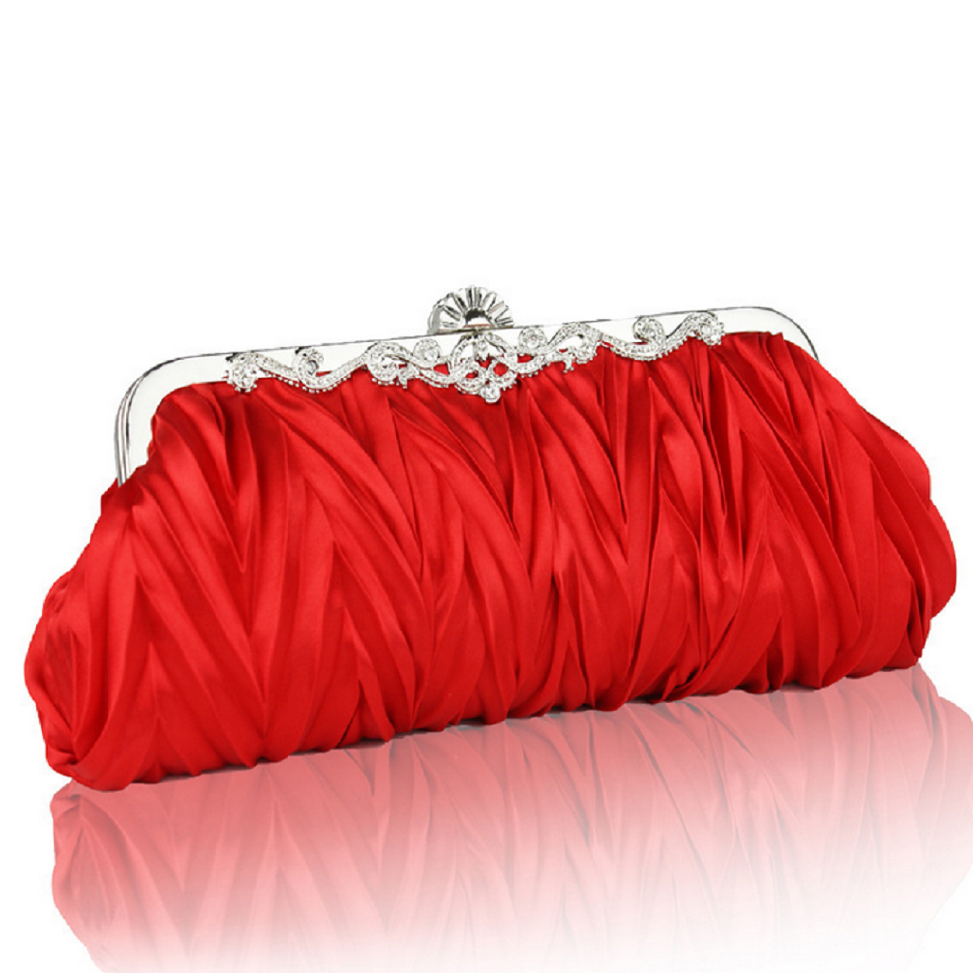 Women Ladies Satin Crystal Bridal Handbag Clutch Party Wedding Purse Evening Bag