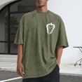 thumbnail image 7 of Afuyipoi Men's Printed T-shirt,Casual Sportswear Vintage Distressed Washed Cotton Round Neck Tees Army Green S, 7 of 7