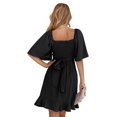 thumbnail image 3 of Women'S Wrap V Neck Short Flared Sleeve Wedding Guest Dress Smocked Elastic Waist Tiered Belted Ruffle Hem Mini Dress Black XL, 3 of 10