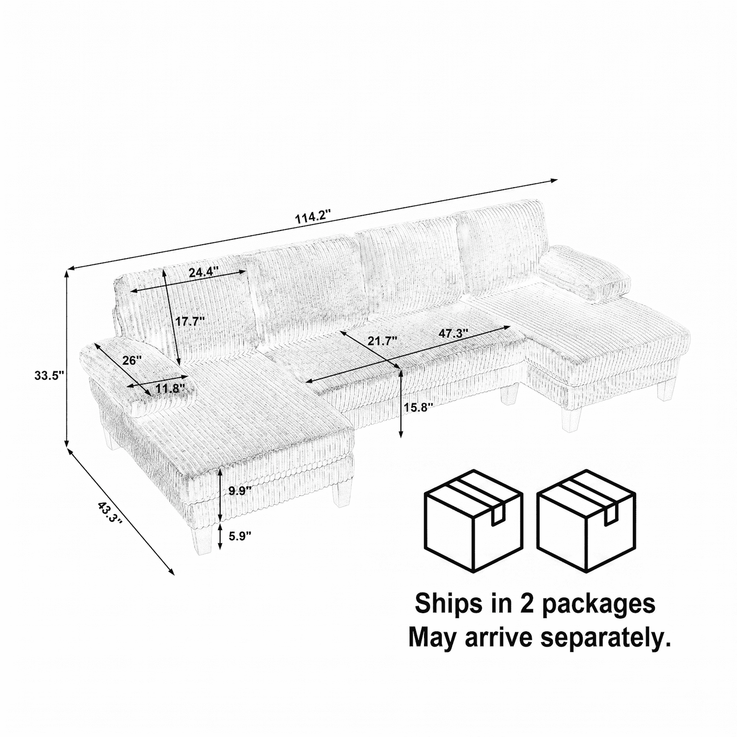 Xiweot U Shaped Sectional Sofa, Oversized 4 Seat Couch with Double Chaise, Velvet Upholstered Deep Seat Sectional Couch for Living Room Apartment