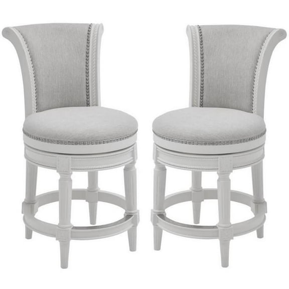 Home Square 2 Piece Upholstered Swivel Hardwood Counter Stool Set in White