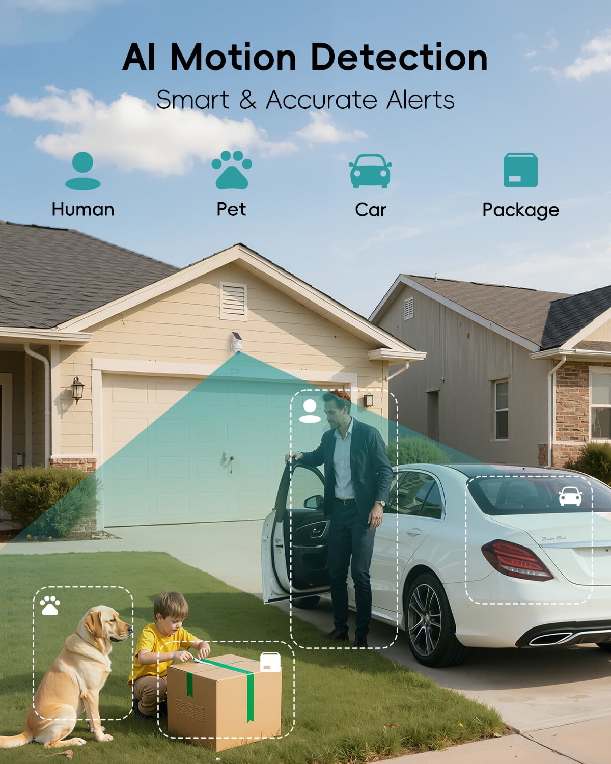 ZUMIMALL 2K Solar Security Camera Outdoor Wireless, 360° PTZ, Color Night Vision, IP66 Waterproof, 2.4GHz WiFi, Dual-Mount Solar