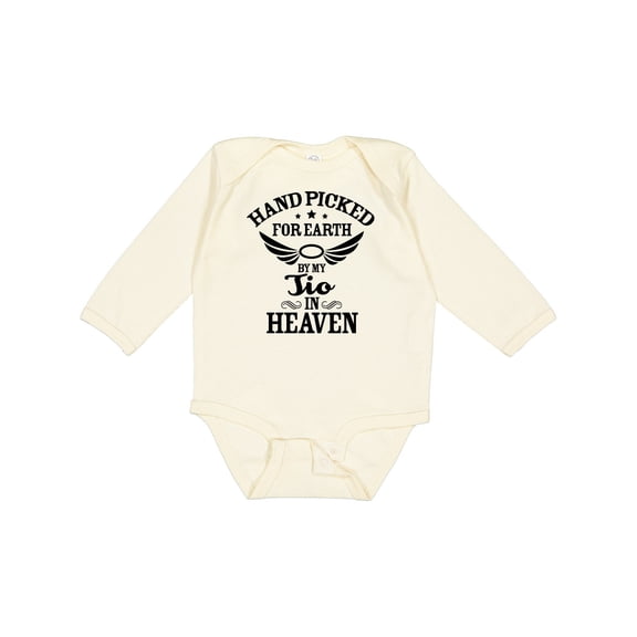 Inktastic Handpicked for Earth by My Tio in Heaven with Angel Wings Boys or Girls Long Sleeve Baby Bodysuit