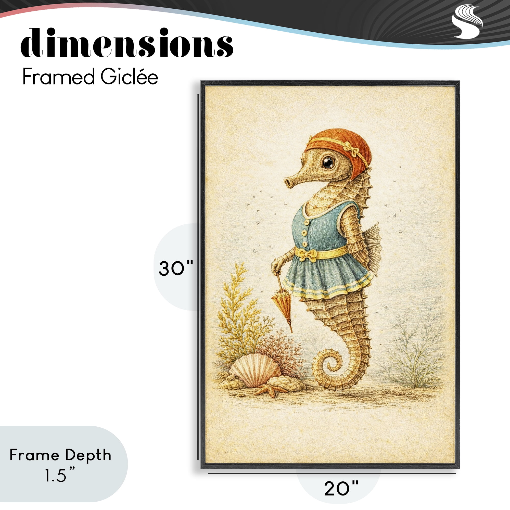 Stupell Industries Maritime Bathing Society Seahorse Black Framed Giclee Art, design by Grotto Studios