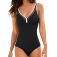 thumbnail image 1 of Ketyyh-chn99 Tankini Maillots de Bain pour Femmes Robe de Bain pour Femmes Contrôle du Ventre Maillot de Bain une Pièce Maillot de Bain Côtelé Col Rond Noir,L, 1 of 5