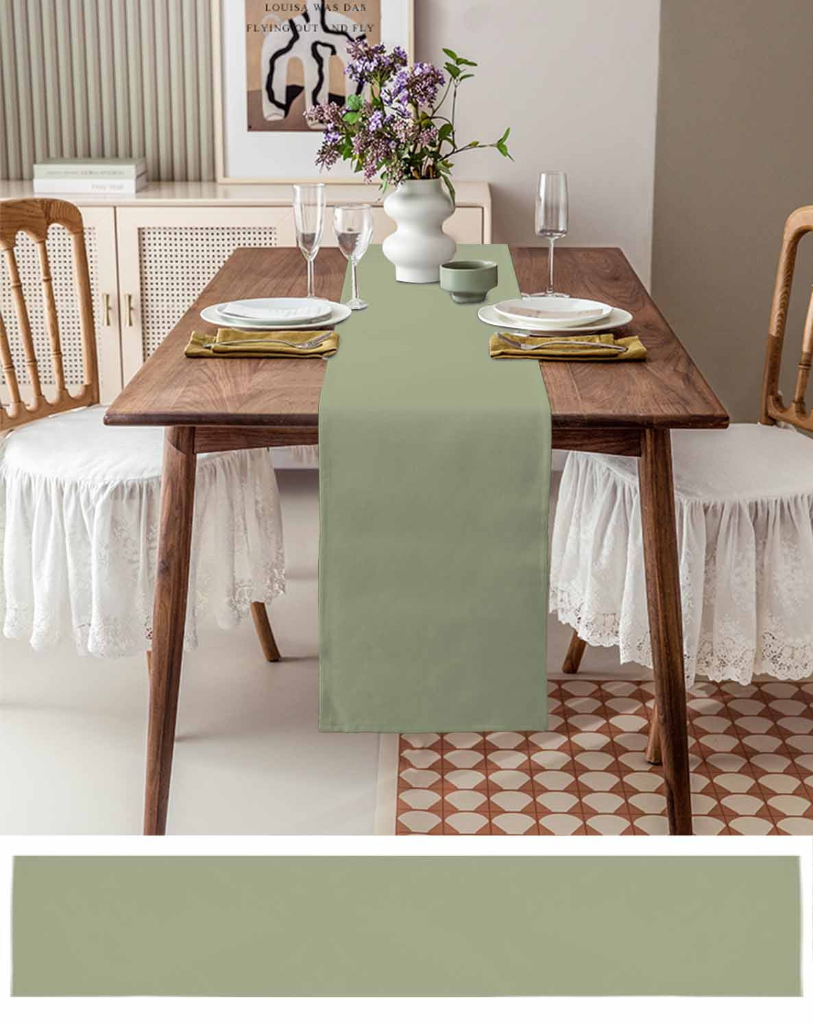 Table Runner Dresser Scarf 13 x 36 Inch Soild Color Sage Green Table Runners Non-Slip Heat Kitchen Dining Table Decor for Kitchen Farmhouse Indoor Outdoor Home Party