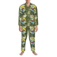 thumbnail image 3 of Fuzoiu Surfing Dinosaur Print Men's Long-Sleeved Pajama,Lounge Button Down Nightwear,Mens Notch Collar Pajama Set -X-Large, 3 of 7