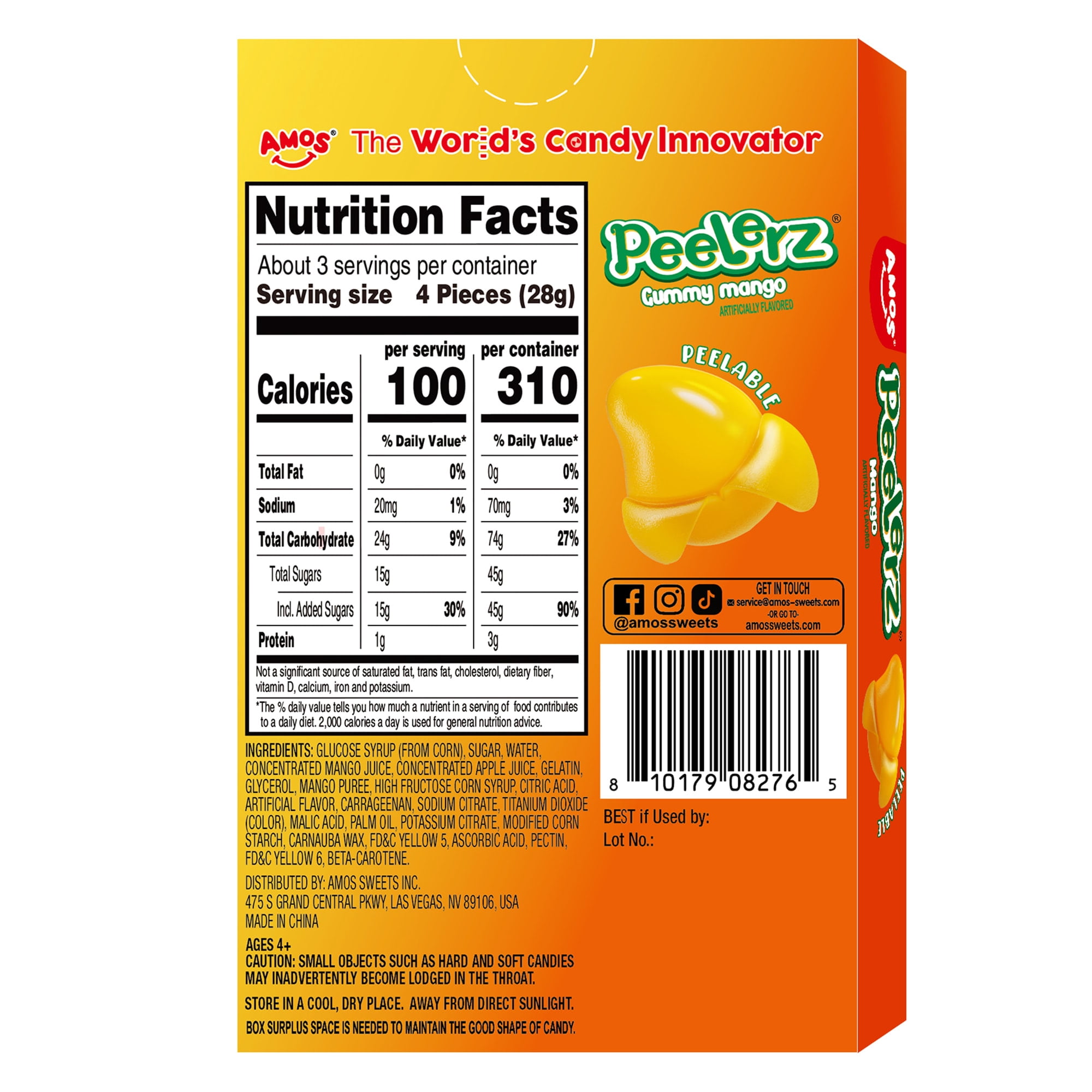AMOS Peelerz Mango Theatre Box, Gluten, Milk and Nut Free, 1 Count, 3 Oz