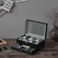 thumbnail image 3 of ORUYROP Watch Box Organizer Case 12 Mens Jewelry Display Drawer w/Adjustable Tray Glass Top Black PU Leather SSH02B, 3 of 7