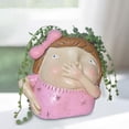 thumbnail image 4 of Maceta con forma de cabeza divertida, linda escultura, figura creativa de resina, estatua con cara y flores. Chica, 4 of 9