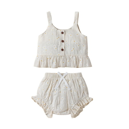 

Nokpsedcb Toddlers Baby Girl Vest Tops Shorts Suit Sleeveless U-Neck Blouse Casual Buttons Summer Pants Beige 3-4 Years