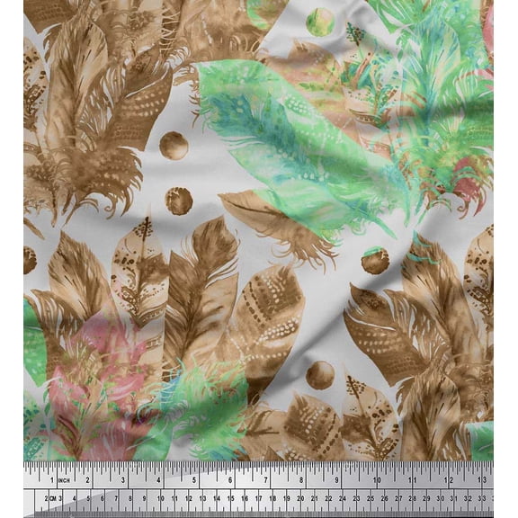 Soimoi Crepe Silk Fabric dot & feather African Printed Fabric 1 Yard 42 Inch Wide