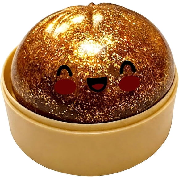 Giant Glitter Dumpling Squishy, Squishy Dumpling Fidget Toy, Bao Bun Squishy Squeeze Toy with Steamer for Stress Relief