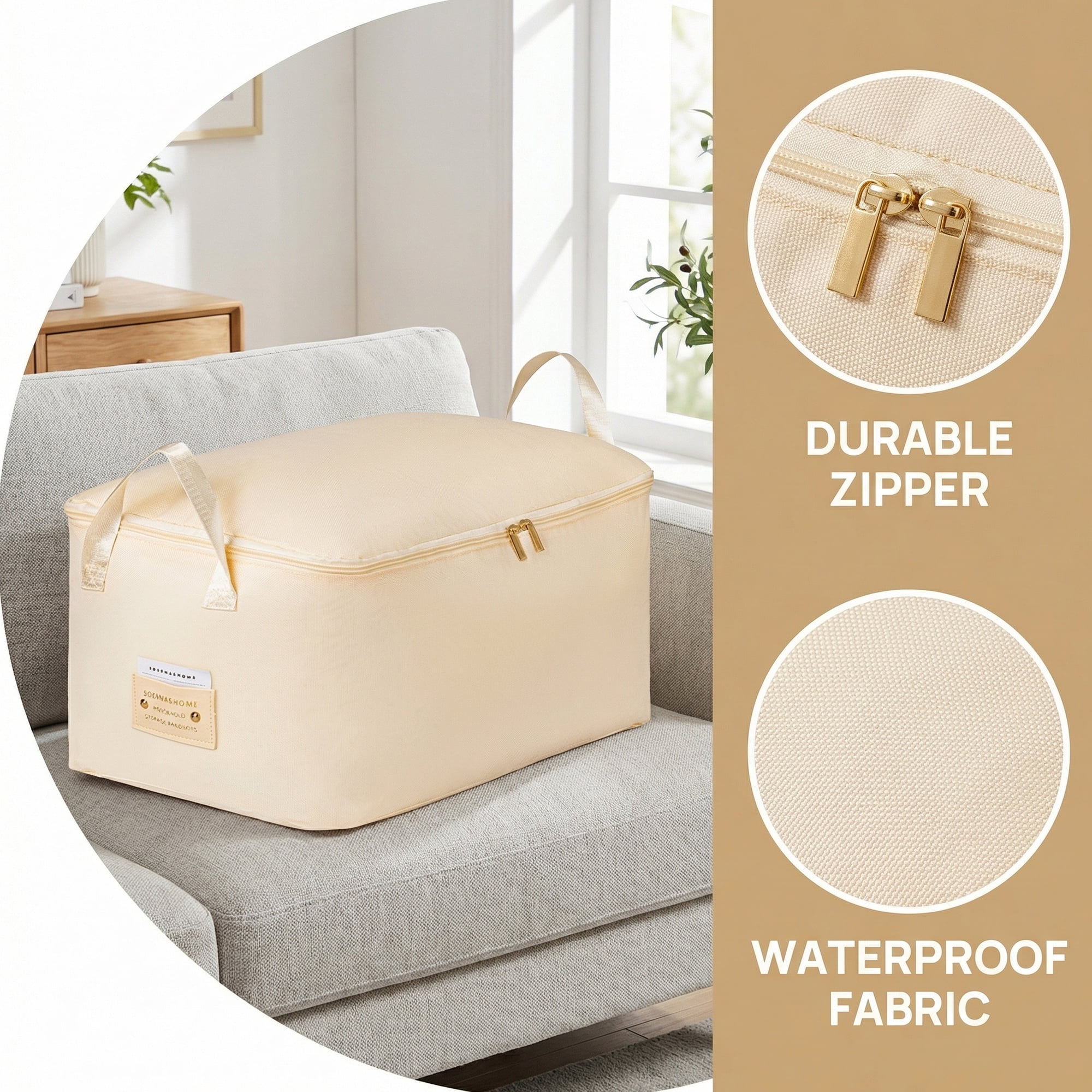 Unique Bargains Storage Bags with Handles for Organizing Bedroom Beige 11"x15.7"x7.9"