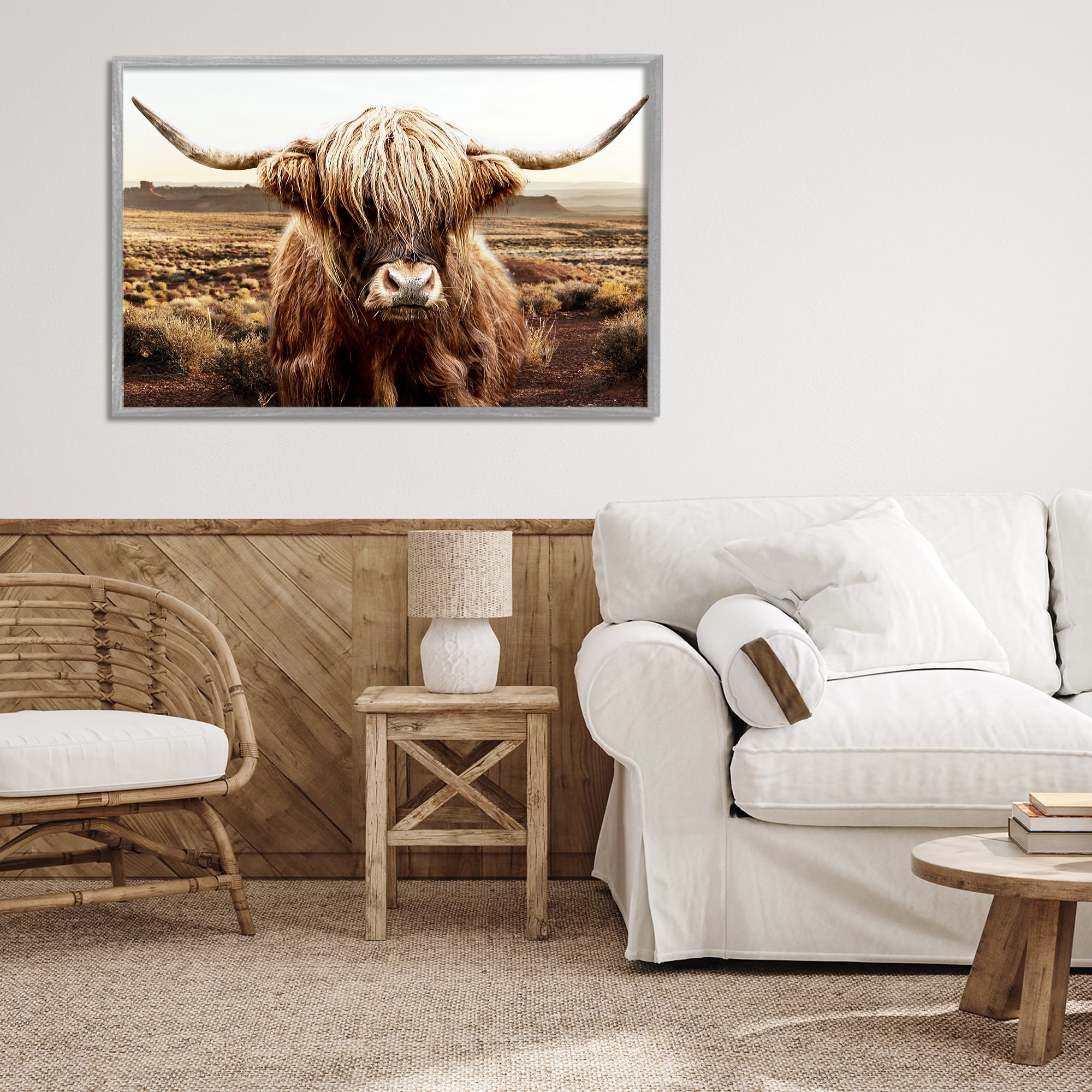 Stupell Industries Rugged Vegetation Cattle Portrait Gray Framed Giclee Art, design by CAD Designs