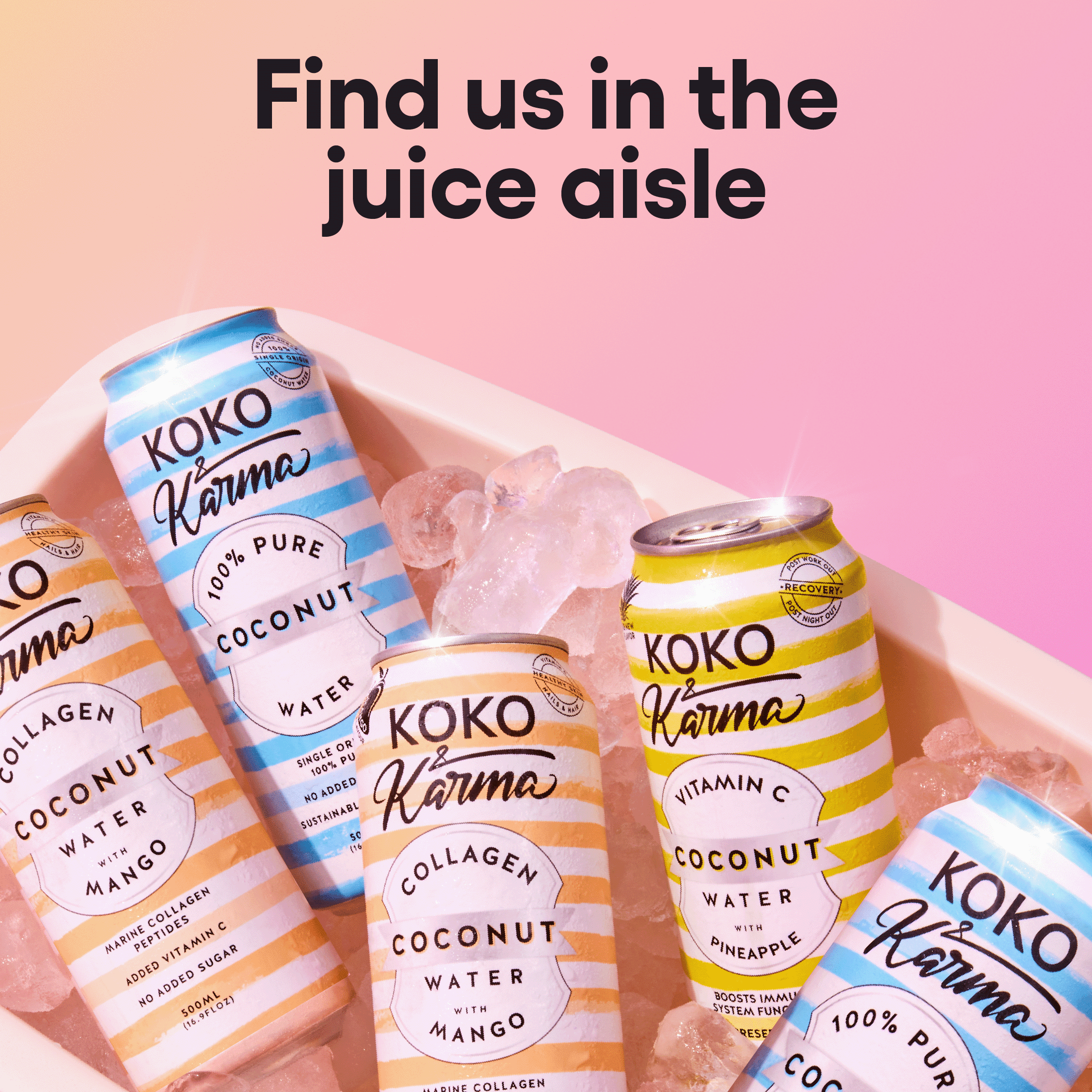 (3 pack) Koko & Karma Mango Coconut Water, Marine Collagen, No Added Sugar, 4-Pack Cans (8.45 fl oz Each)