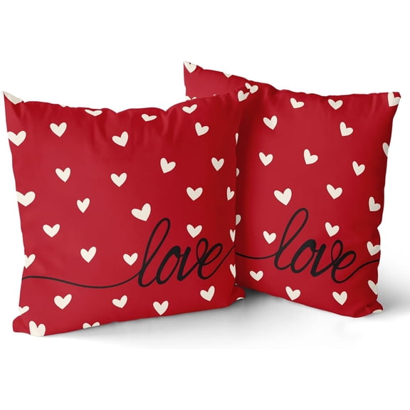 Valentines Day Pillow Covers Set of 2 Red White Love Hearts Throw Pillowcases Romantic Double Sided Decorative Cushion Covers 18x18inch for Sofa Couch Bedding Wedding