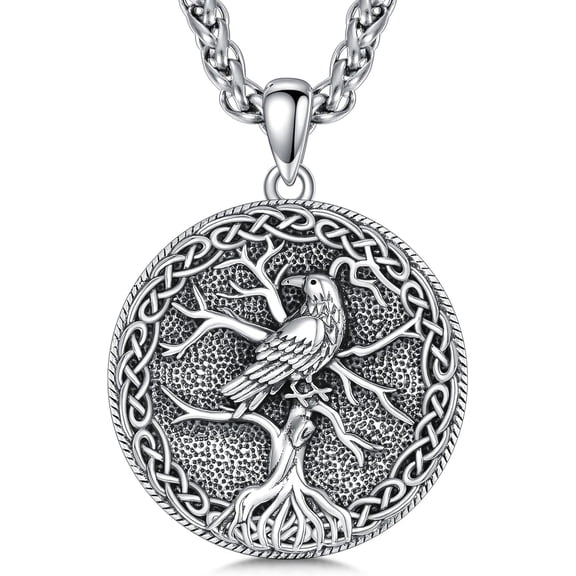DVEATR Raven Necklace 925 Sterling Silver Viking Celtic Raven Pendant Norse Raven Jewelry Gift for Men Women