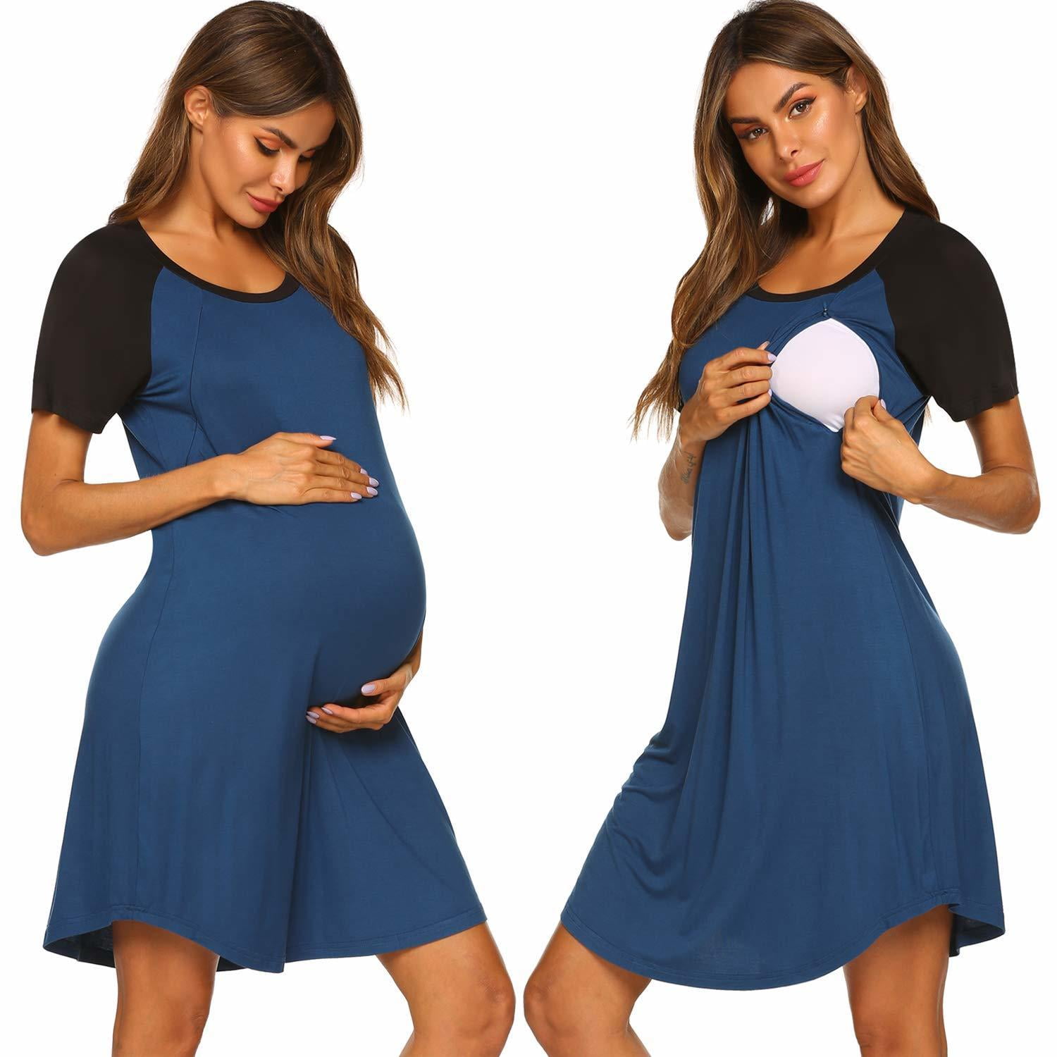 Ekouaer Nursing Gown 3 in 1 Delivery/Labor/Nursing Nightgown Women Maternity Hospital Gown Zipper Breastfeeding Sleepwear 