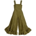 thumbnail image 6 of Sahpxhe Jumpsuits for Women Dressy Cotton Square Neck Ruffle Wide Leg Overalls Jumpers Summer Casual Trendy Rompers with Pockets Army Green S, 6 of 6