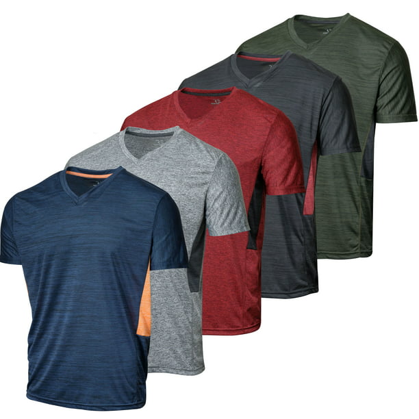 Real Essentials - 5 Pack: Men’s V-Neck Dry-Fit Moisture Wicking Active ...