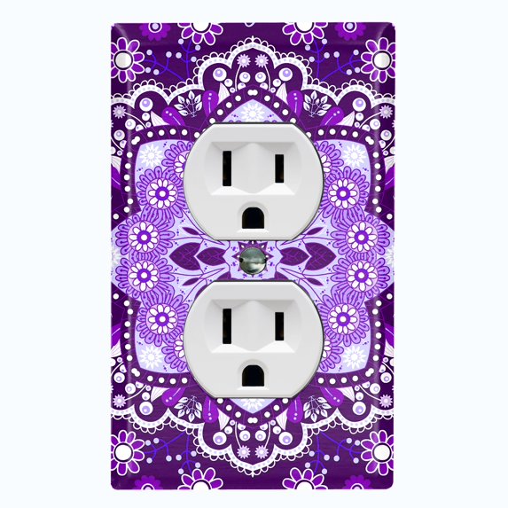 Metal Light Switch Plate Cover Purple White Snowflake Mandala Tile Pattern MDL087