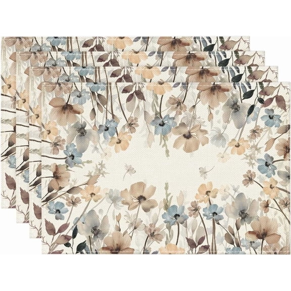Brown Poppy Flowers Floral Blossom Summer Placemats Set of 4,12x18 Inch Seasonal Fall Table Mats for Party Kitchen Dining Decoration