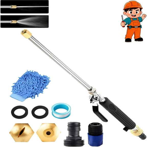 Jethose Pressure Washer, Jet Hose Nozzle High Pressure, 2-in-1 High Pressure Cordless Power Washer with 2 Different Flexible Tips, Hose Quick Connectors and Gloves, For Garden Hose