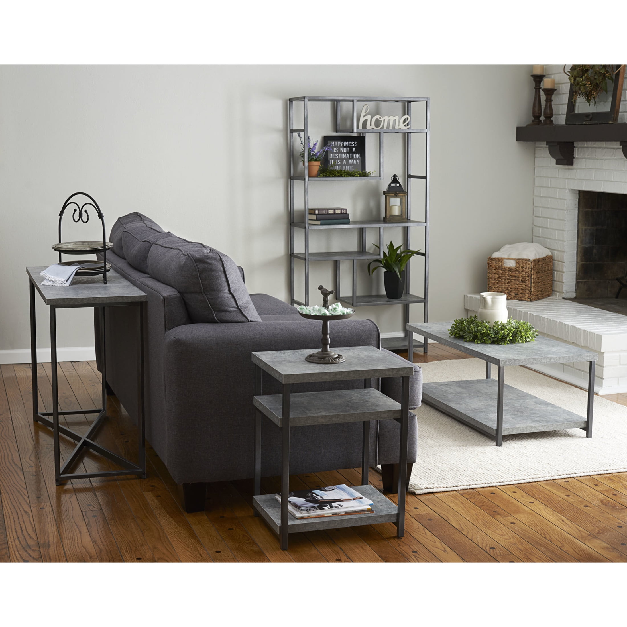 Household Essentials Jamestown Console Sofa Table Rustic Slate Concrete and Black Metal