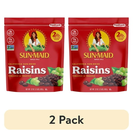 (2 pack) Sun-Maid® California Sun-Dried Raisins 32oz Resealable Stand-Up Zipper Bag
