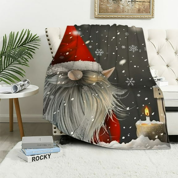 Fenyluxe Gnome Red Hat Snow Soft Throw Blankets Flannel Bed Throw Cozy Lightweight Plush Gifts for All Seasons - Excellent Hand Feel Blanket for Christmas 40x50in