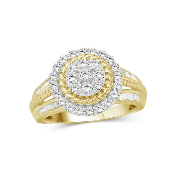 JewelersClub 14K Gold Plated Silver 1 Carat White diamond Cluster Ring for Women | Diamonds for Everyday Womens Wear