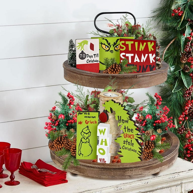 Grinch Tiered Tray Decor - 6 PCS Gnome Wood Signs for Christmas and  Holidays -(Tray Not Included)