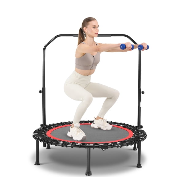 40" Foldable Trampoline Fitness Rebounder with Resistance Bands Adjustable Home, Foldable with Adjustable Handle Max Load 450lbs