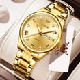 thumbnail image 3 of Reloj de oro para hombre Reloj de vestir de negocios de cuarzo analógico Fecha Acero inoxidable Clásico Lujo Luminoso Impermeable Reloj de hombre informal Reloj de hombre de oro, 3 of 5