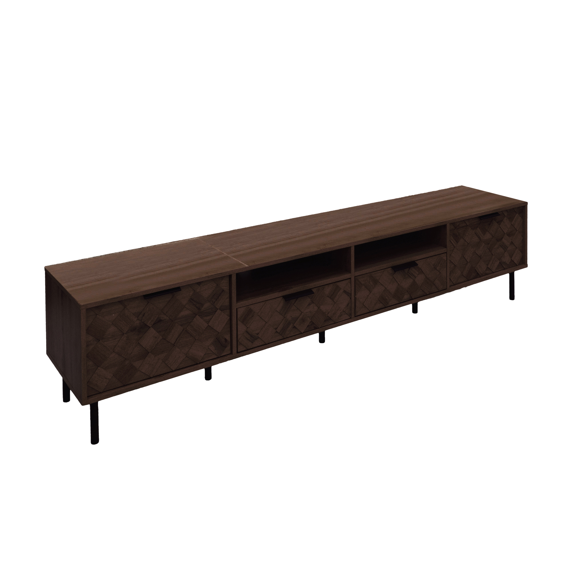 Aukfa 78.7" TV Stand with 3D Diamond Pattern for TVs up to 85", Mid-Century Modern Wood Media Console,,Dark Brown