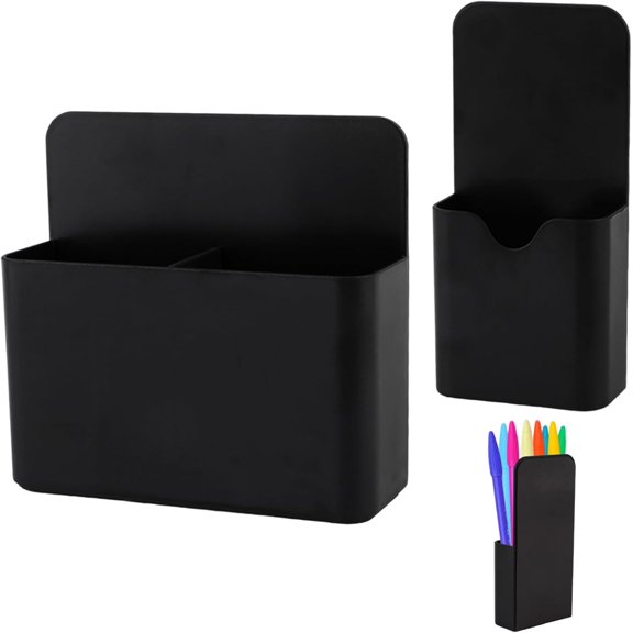 Magnetic Pen Holder,2 Pack Magnetic Dry Erase Marker Holder with Generous Compartments,Strong Magnet Storage Marker Pen Pencil Organizer for Refrigerator,Whiteboard,Locker Accessories(Black)